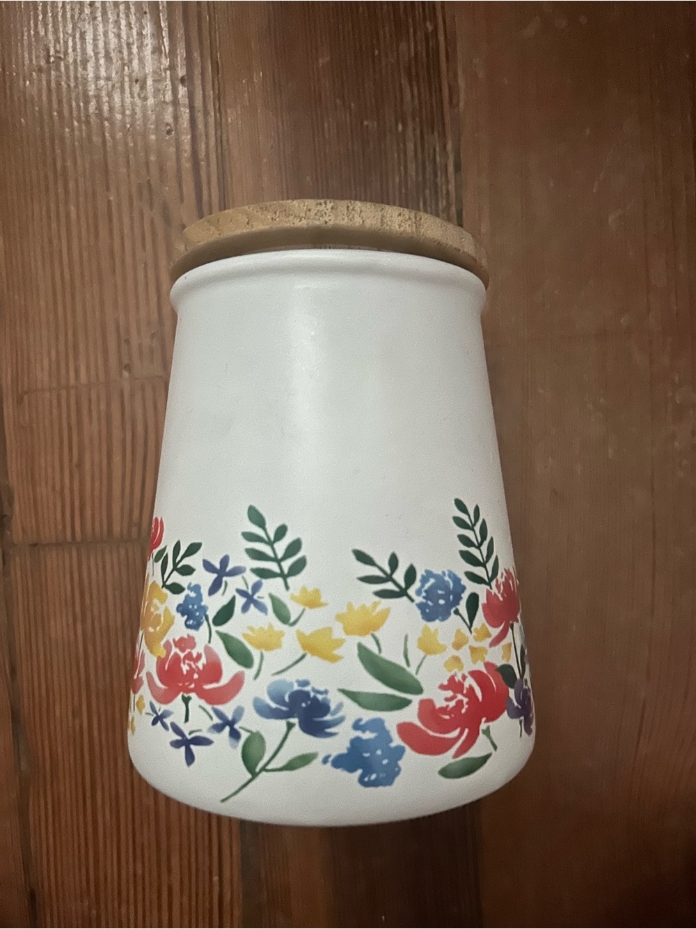 Floral Ceramic Jar with Wooden Lid